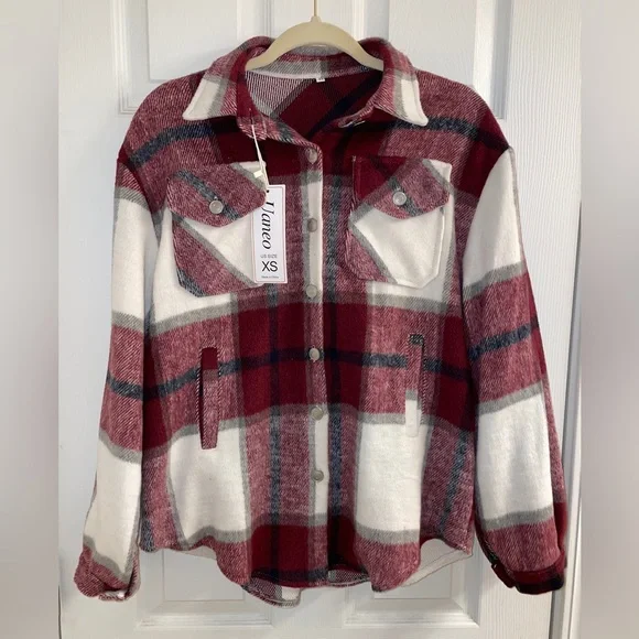 NWT Plaid Shacket Burgundy XS - Picture 4 of 5